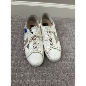Golden Goose Super-Star Leather Low-Top Sneakers in White w/Blue, Red Stripe 38